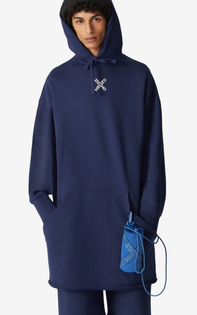 Kenzo Men Kenzo Sport 'little X' Long Hooded Sweatshirt Midnight Blue